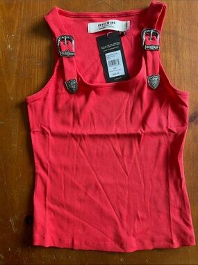 Idyllwind Ribbed Coral Tank with Decorative Silver Buckles